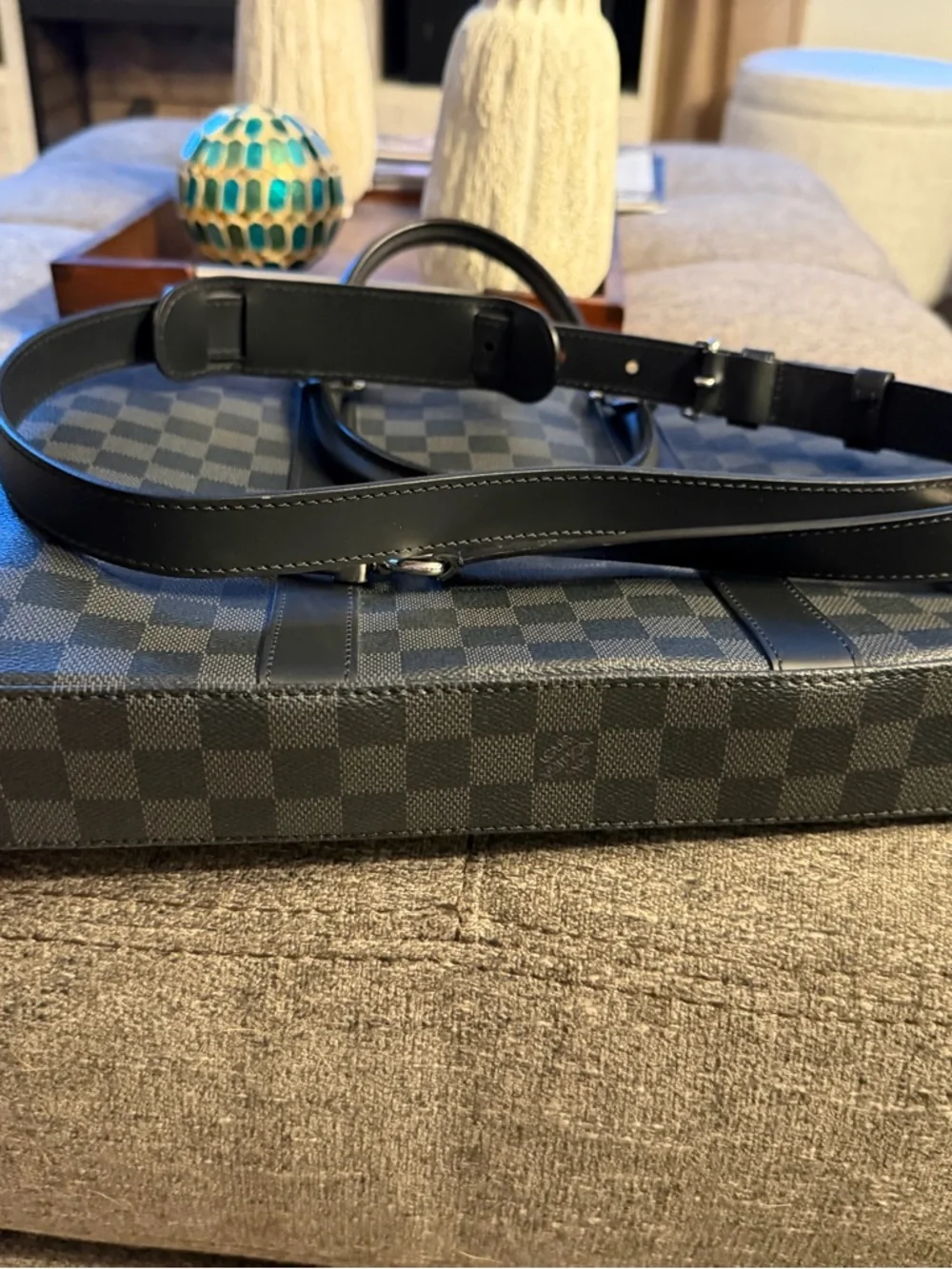 Louis Vuitton Black and Dark Gray Checkered Briefcase Tote